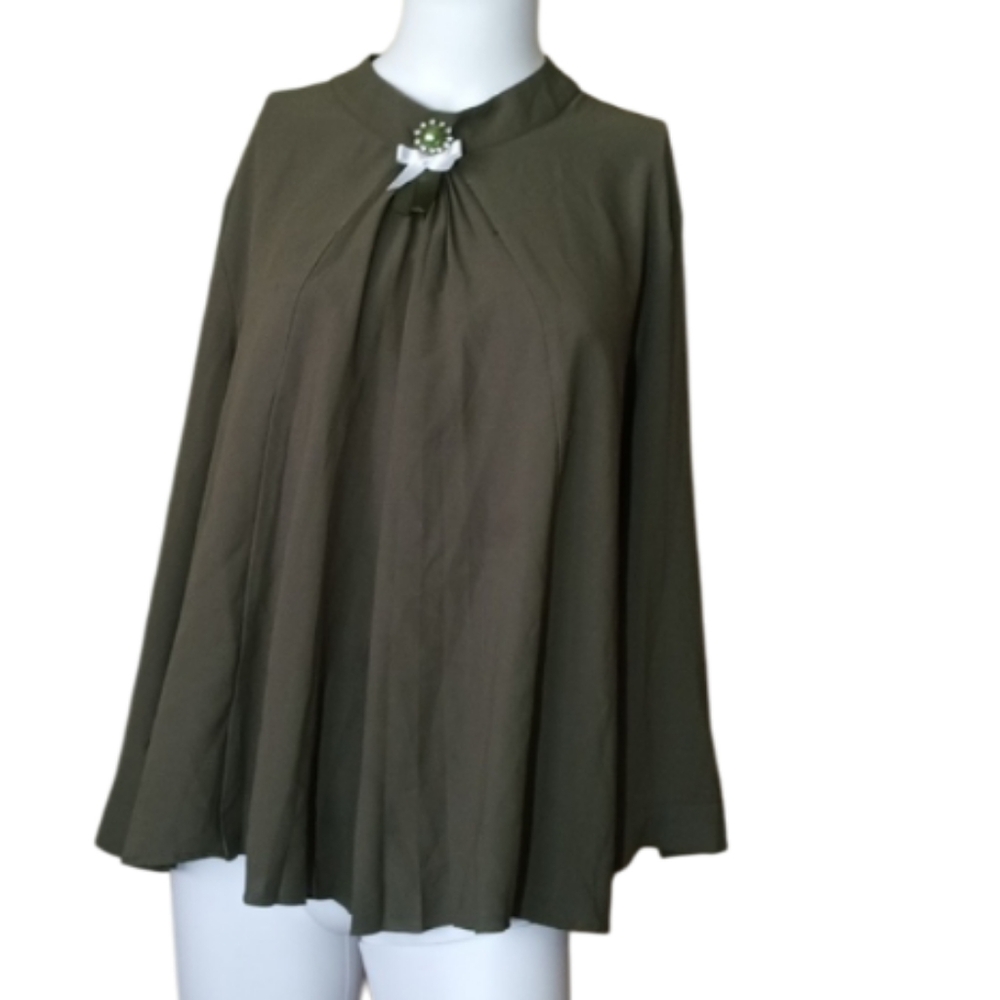 Vintage Ballard Olive /Green Polyester Top & Long Sleeves Made In Turkey Size 48